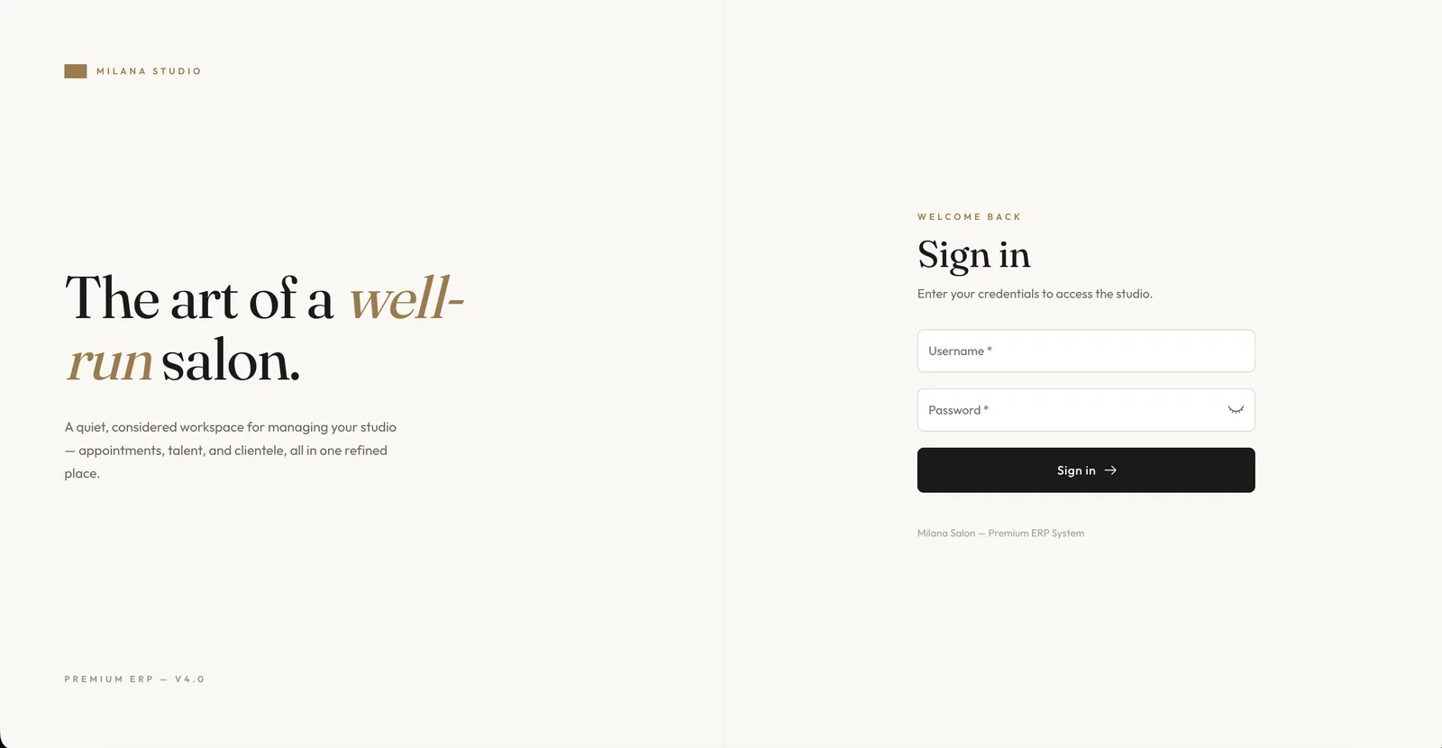 Staff sign-in screen