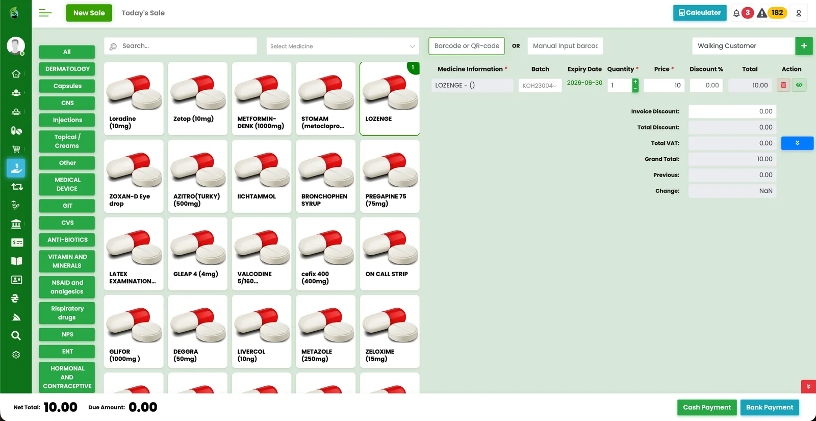 Point-of-sale item grid with live order total